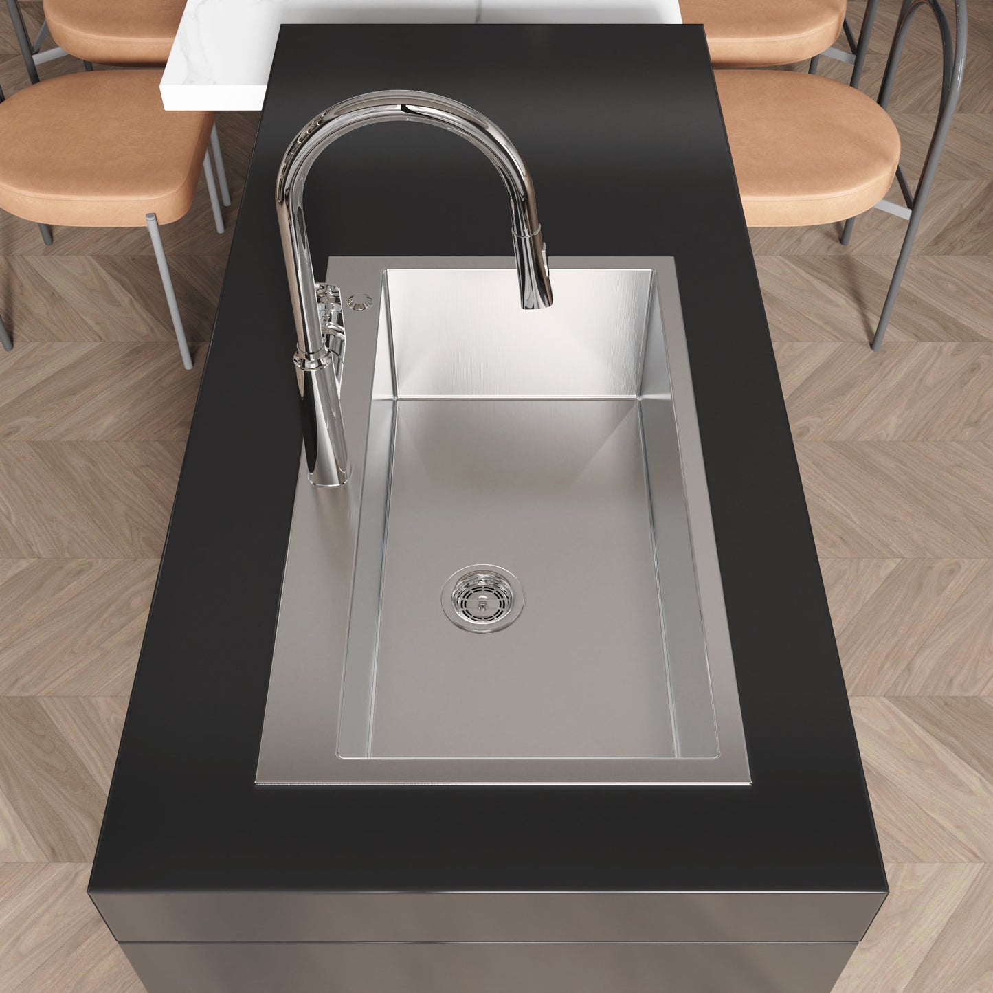 Stainless Steel Kitchen Sink, 32"x19" Single Bowl, Overmount Handmade Brushed Nickel