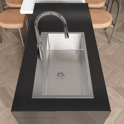 Stainless Steel Kitchen Sink, 32"x19" Single Bowl, Overmount Handmade Brushed Nickel