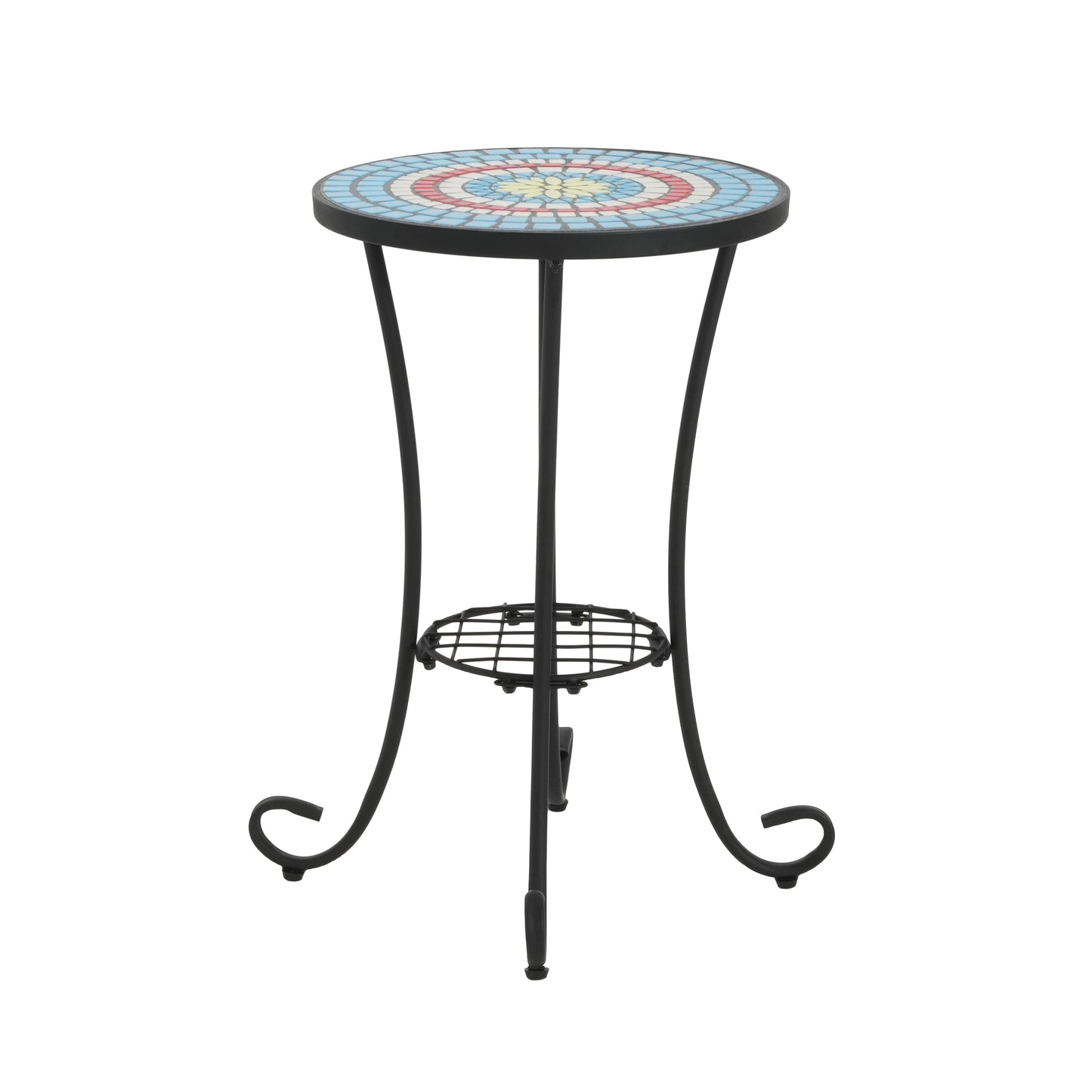 Patio Side Table with Shelf, Blue and Black