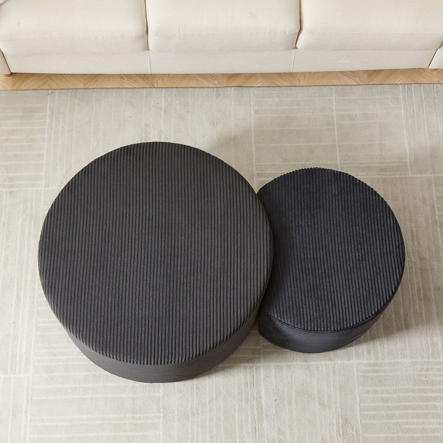 Modern Upholstered Round Coffee Table For Living Room (Set of 2)
