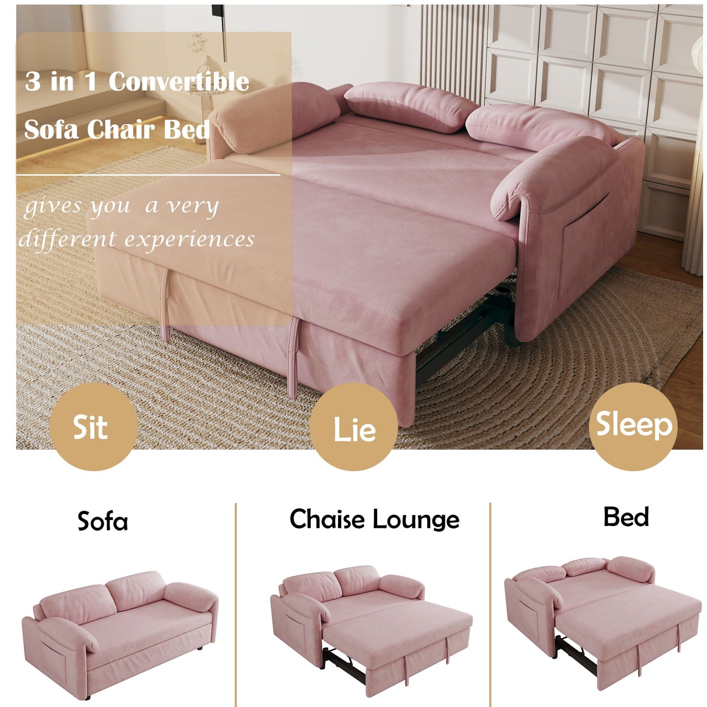 Sofa, Dual Purpose Lounge With Retractable Queen Size Bed