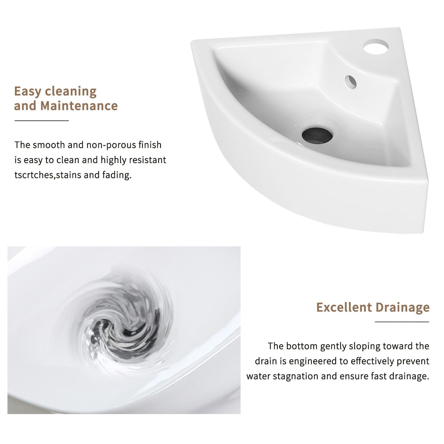 Triangle Corner Sink For Bathroom - Milk White