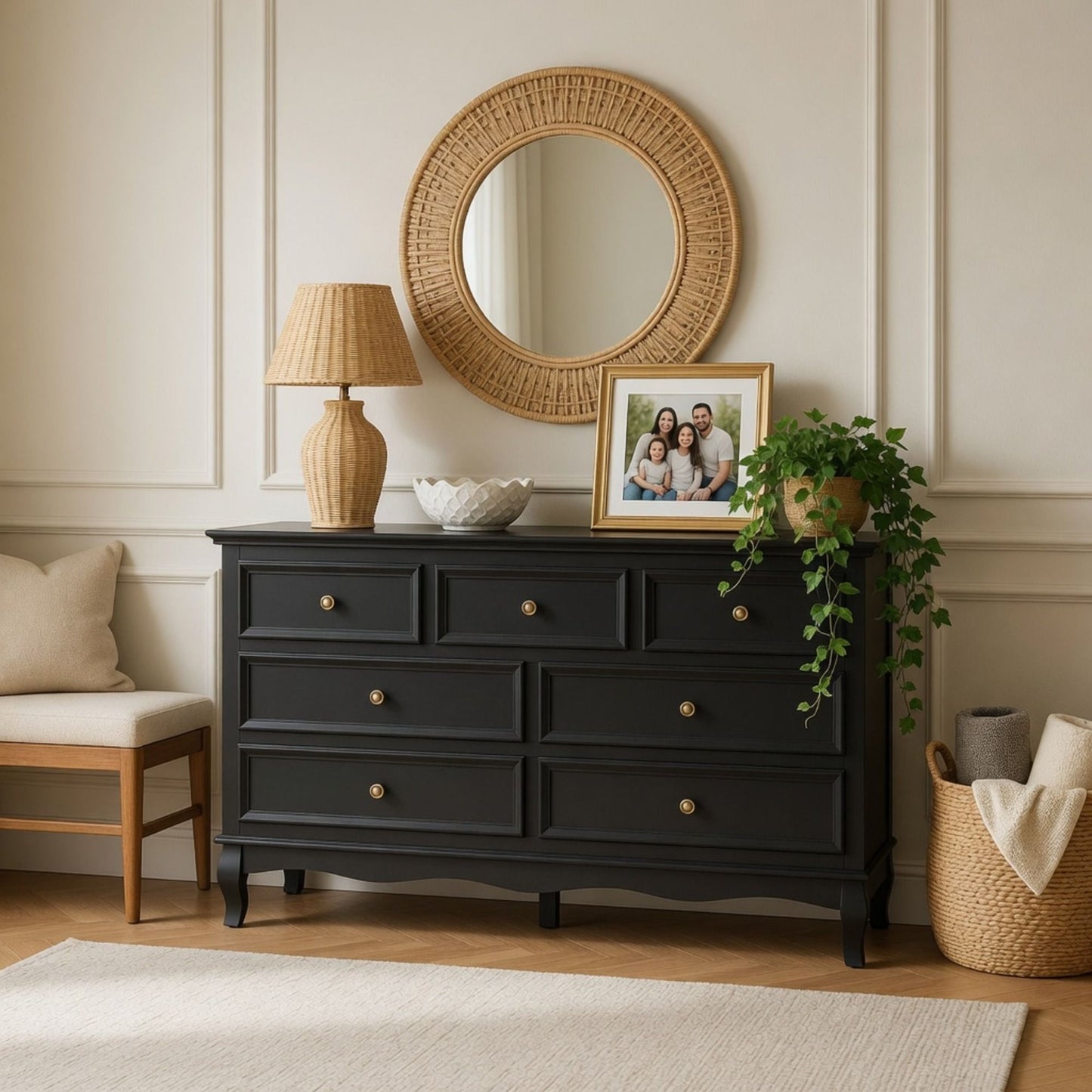 7 Drawer Dresser, Storage Chest - Black