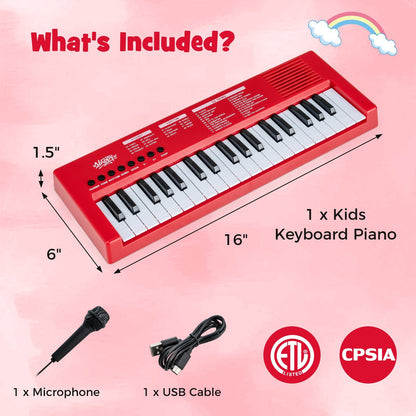 37 Keys Kids Piano Keyboard with 8 Rhythms and Microphone