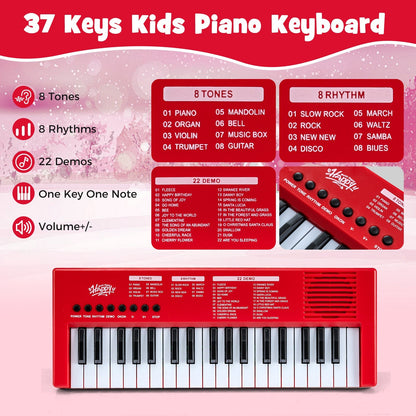 37 Keys Kids Piano Keyboard with 8 Rhythms and Microphone