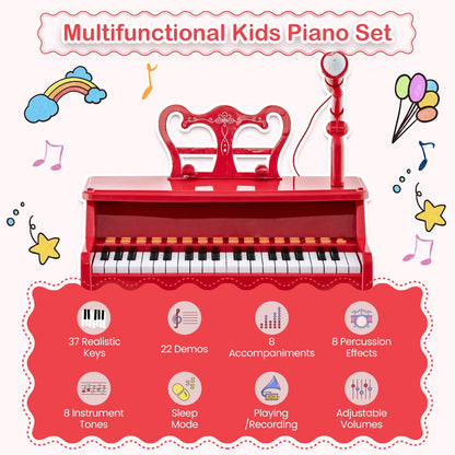 37 Keys Music Piano with Microphone Kids Piano Keyboard with Detachable Music Stand