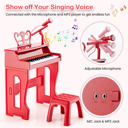 37 Keys Music Piano with Microphone Kids Piano Keyboard with Detachable Music Stand