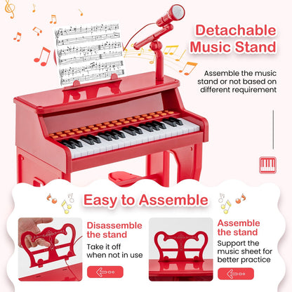 37 Keys Music Piano with Microphone Kids Piano Keyboard with Detachable Music Stand