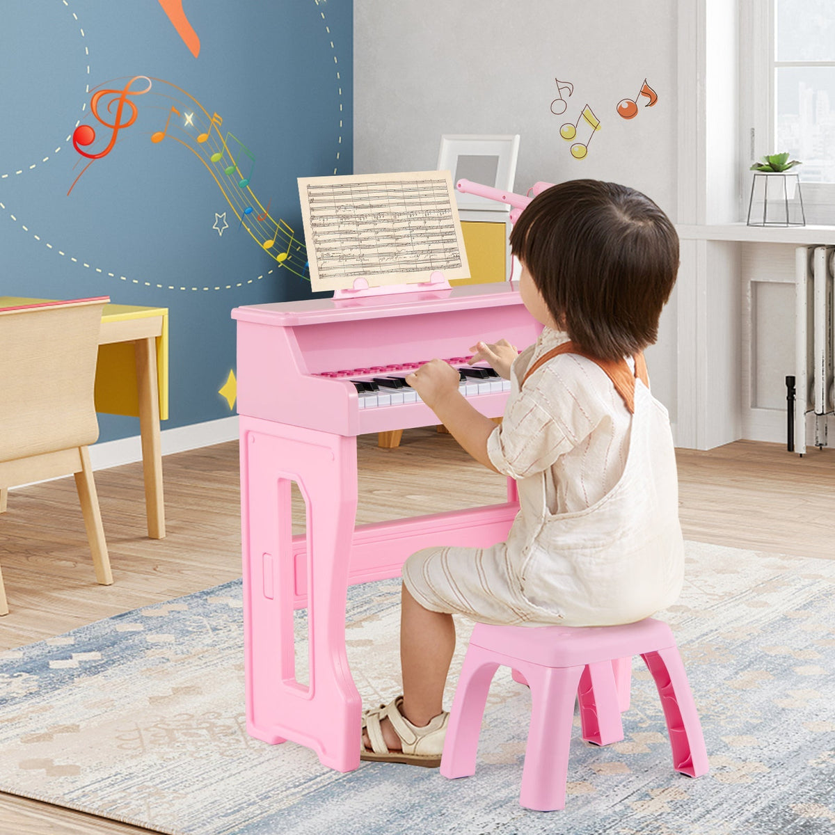 37 Keys Music Piano with Microphone Kids Piano Keyboard with Detachable Music Stand