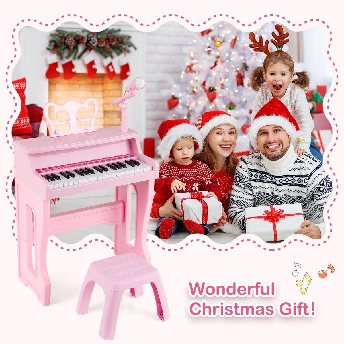 37 Keys Music Piano with Microphone Kids Piano Keyboard with Detachable Music Stand
