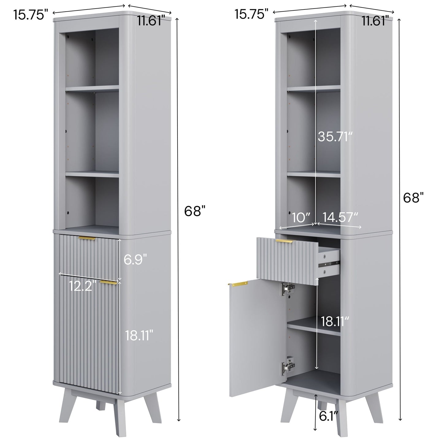 Tall Bathroom Storage Cabinet With Adjustable Shelves And 1 Drawer & Door