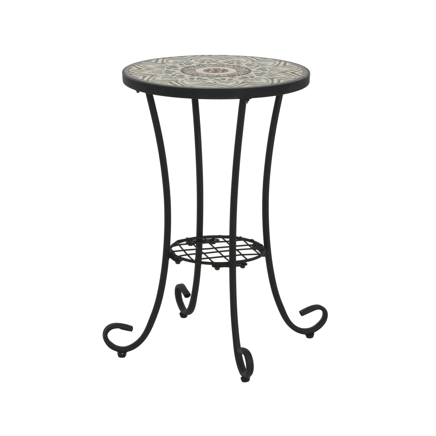 Patio Side Table with Shelf, Brown and Black