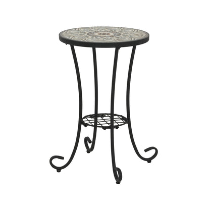 Patio Side Table with Shelf, Brown and Black