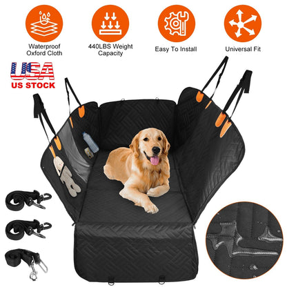 Dog Car Seat Cover For Back Seat Waterproof Oxford Cloth Seat Cover Hammock Non-Slip Scratchproof Back Seat Extender with Side Flap Mesh Window Storag