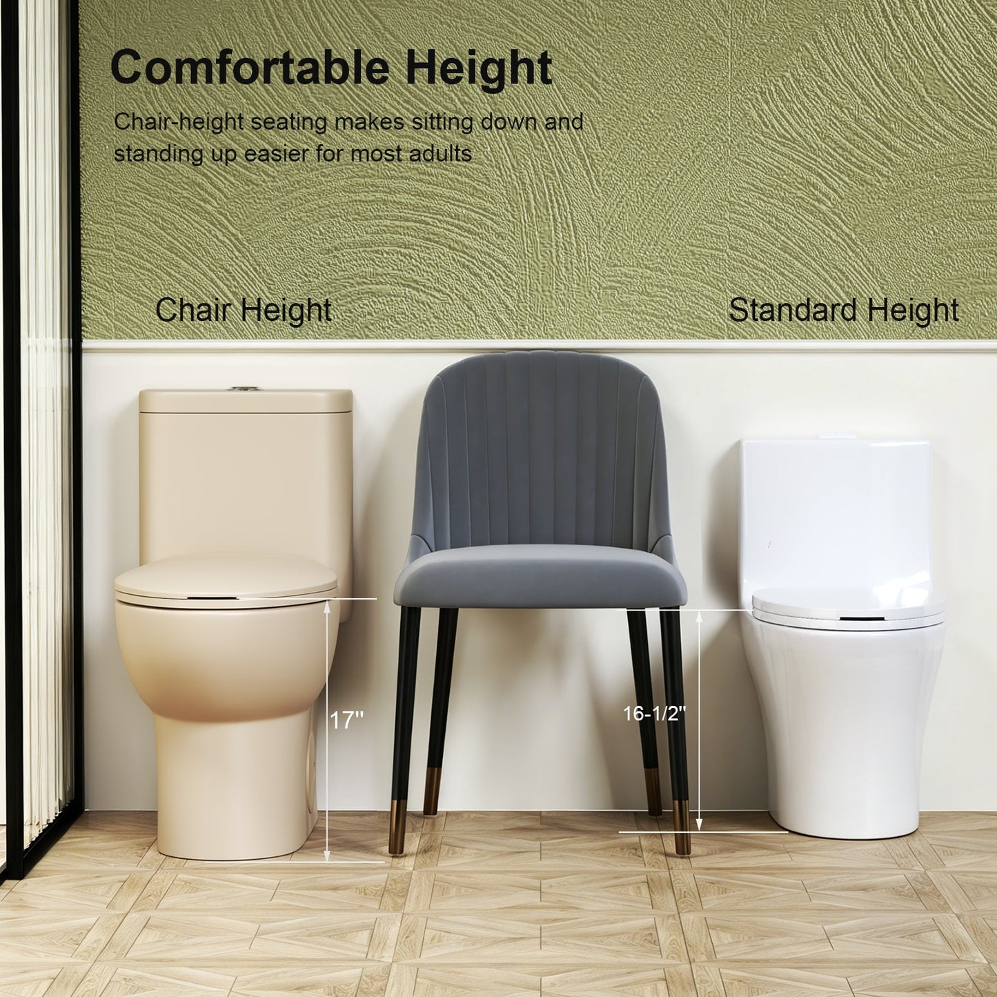 1.1/1.6 GPF Tornado Flush One-Piece Toilet with Comfort Chair Seat ADA Height 17"