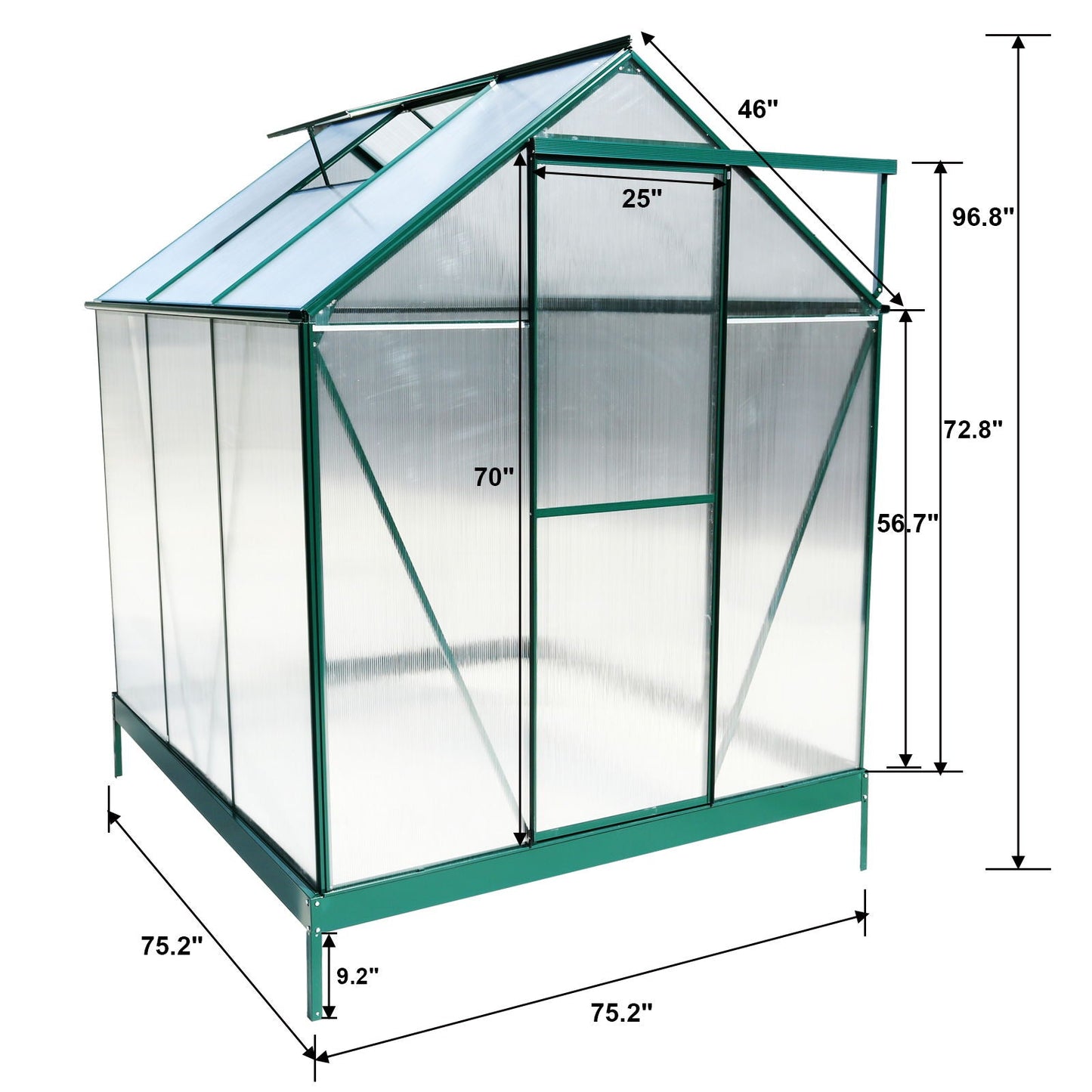 Polycarbonate house, Heavy Duty Outdoor Aluminum Walk-In House Kit With Rain Gutter, Vent And Door For Backyard Garden