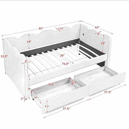 Gingham Daybed With USB Charging Port, Wave-Shaped Design