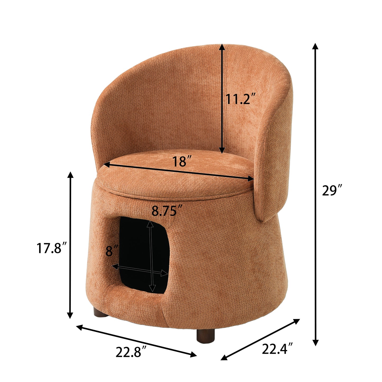 Orange Pet Friendly Chair with Hidden Pet Nook, Convertible Stool, and Storage Seat