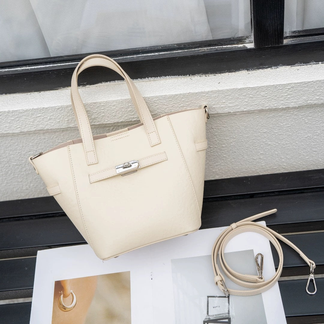 Custom Cross-Border Top-Grain Vegetable-Tanned Leather Basket Bag, Large-Capacity Commuter Elegant Women's Genuine Leather Handbag