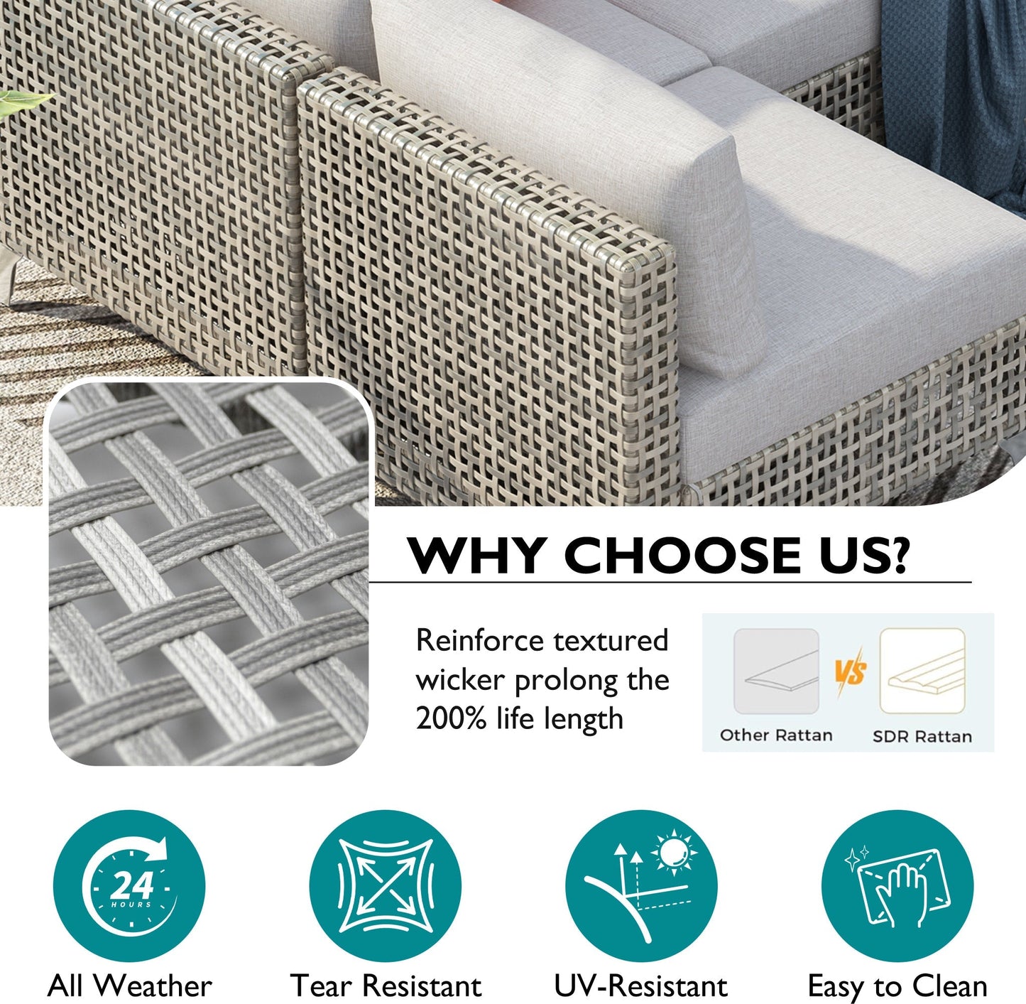 K&K 7-Piece Wicker Patio Furniture Set