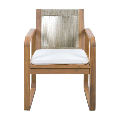 2-Piece Outdoor Dining Chairs Set: Acacia Wood with Rope Back