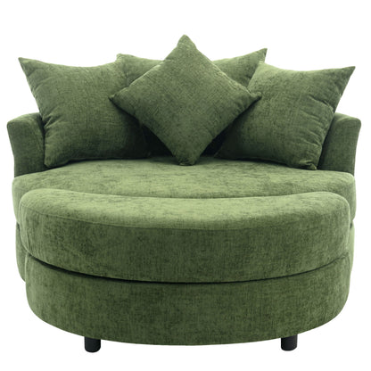 360° Swivel Accent Barrel Chair With Storage Ottoman & 4 Pillows, Modern Leisure Chair Round Accent For Living Room