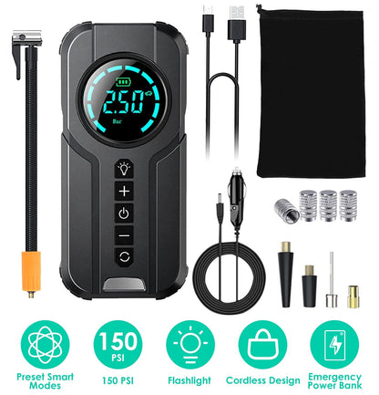 Car Tire Inflator Pump Portable Car Air Compressor Wireless Electric Air Pump 150 PSI with LED Light
