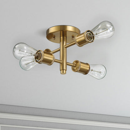 Ephemeral - 4 Lights Semi Flush Mount Ceiling Pendant - Antique Brass / Clear / Gold