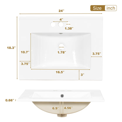 24.8" Bathroom Vanity with Ceramic Sink, Modern Freestanding Cabinet