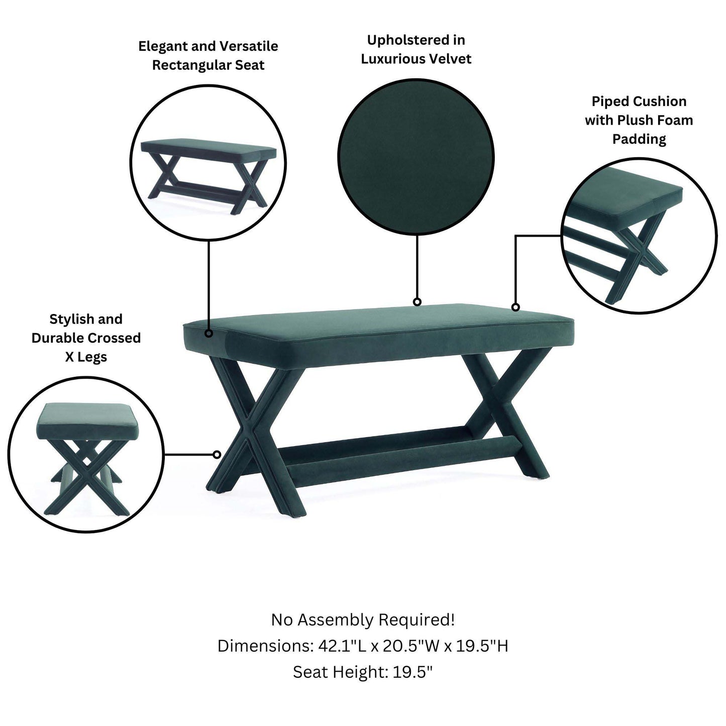 Abigail - Accent Bench With Piped Cushion