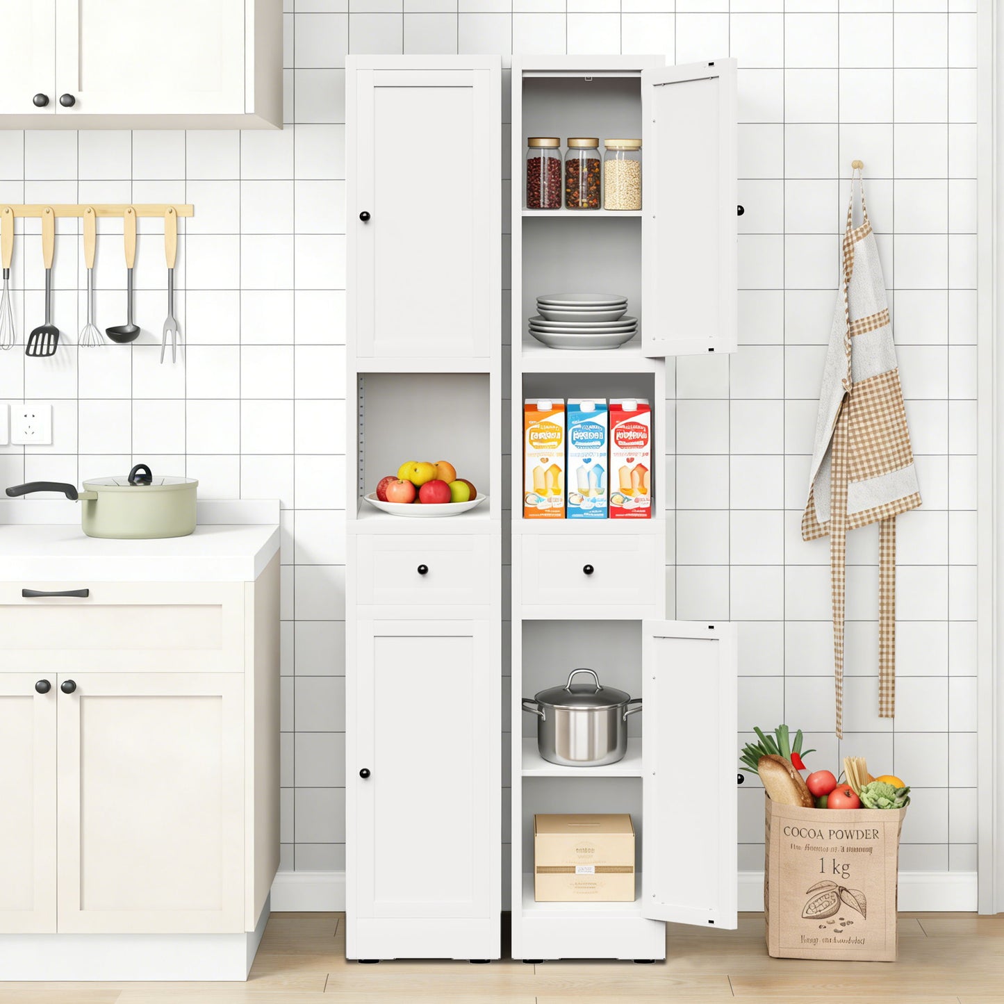 Tall Narrow Bathroom Cabinet With 5-Tier Storage, Adjustable Shelves, Freestanding - White