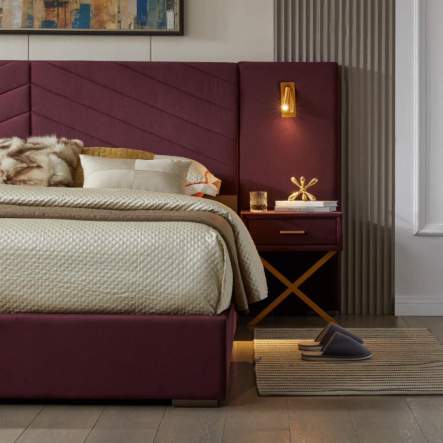 Comfortable Upholstered Bed With Vertical Channel Tufted Wingback Headboard