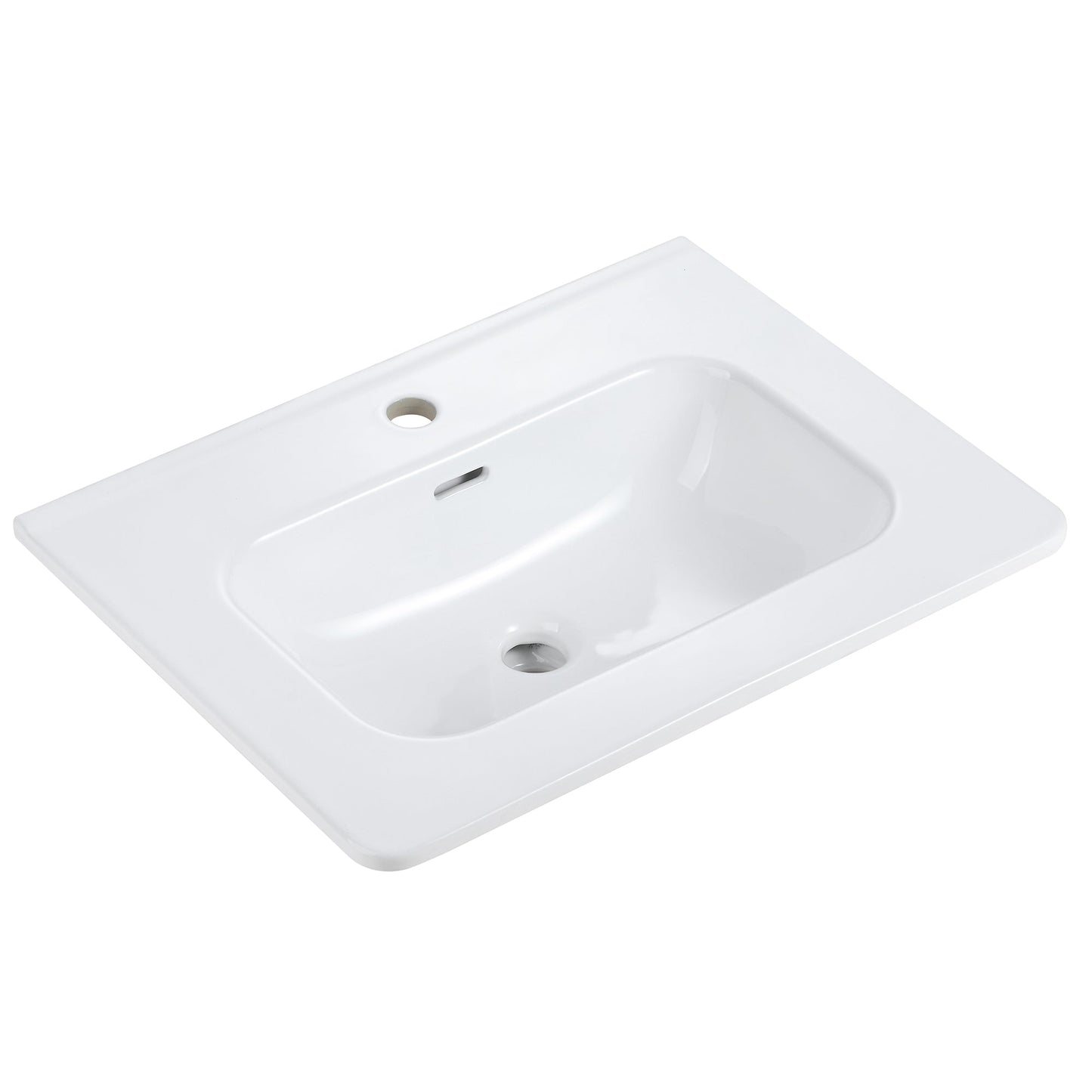 Glossy White Ceramic Integrated Sink