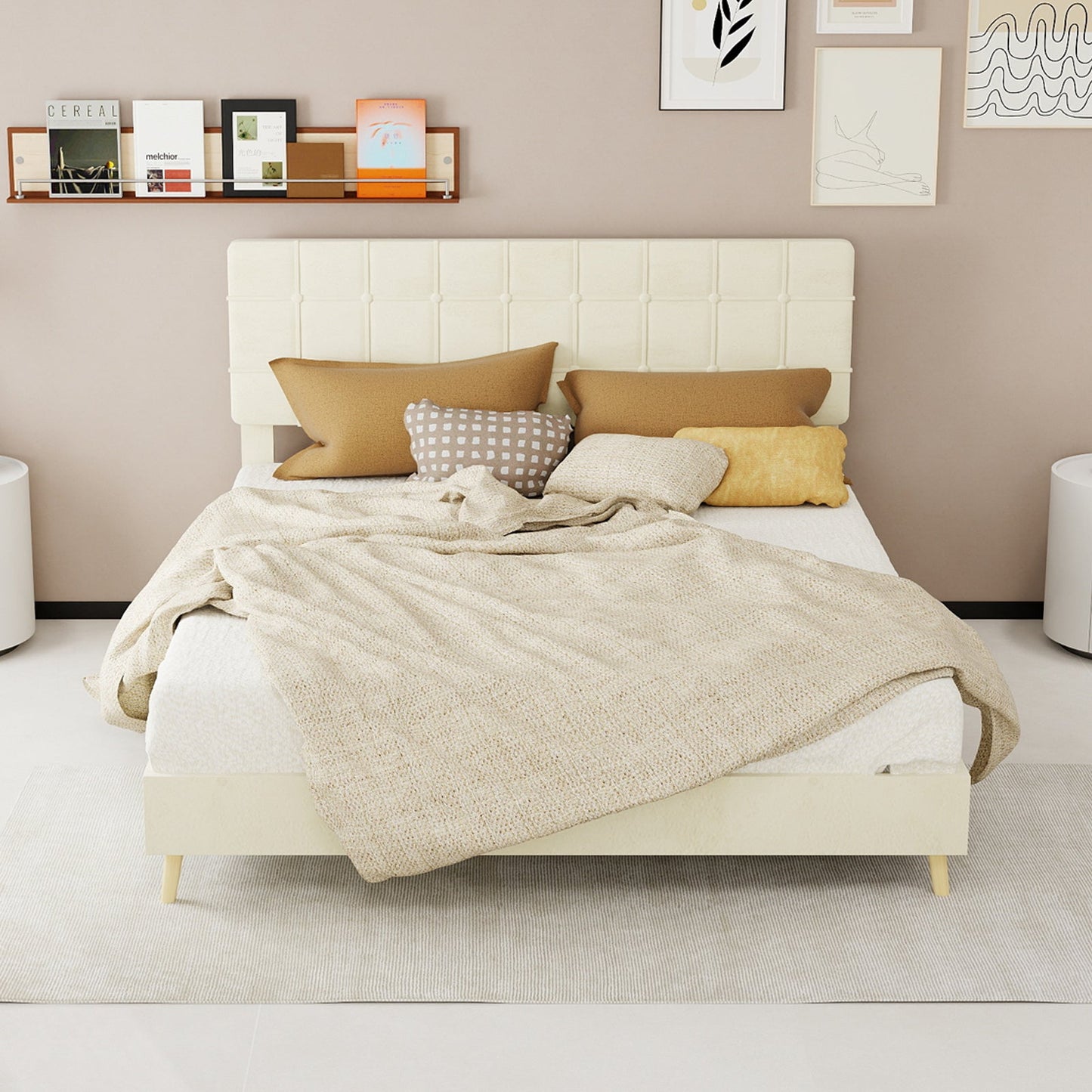 Modern Upholstered Bed Frame – Premium Holland Velvet Fabric