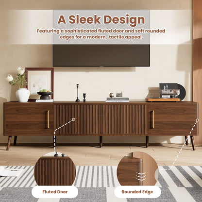 TV Stand For TVs Up To 85" With Fluted Door, Cable Management, Soft-Closing Hinges - Walnut