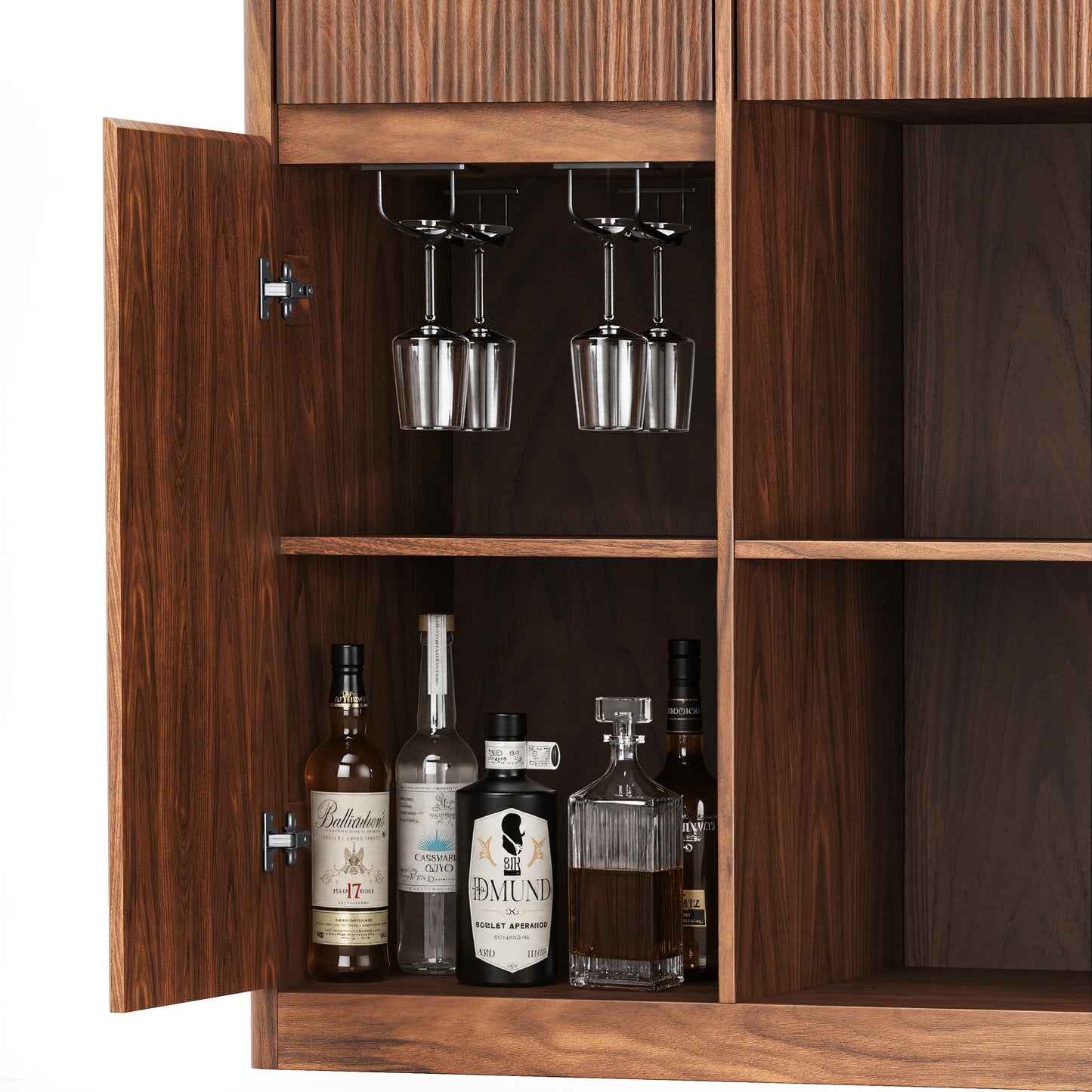 53.2" Fluted Buffet Wine Cabinet with Mini Fridge Nook (Fridge Not Included)