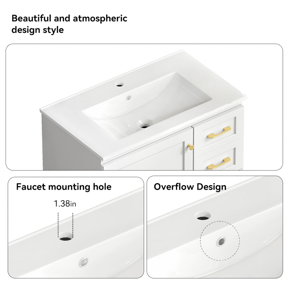 30" White Bathroom Vanity with Abundant Storage