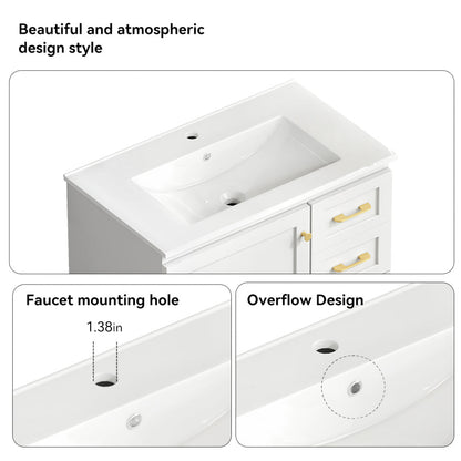 30" White Bathroom Vanity with Abundant Storage