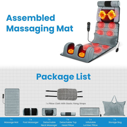 Full Body Electric Massage Mat Heating Vibration Massage Pad Cushion Back Massage Mattress Chair Pad with Neck Foot Massage Head Pillow and Cloth Lumb