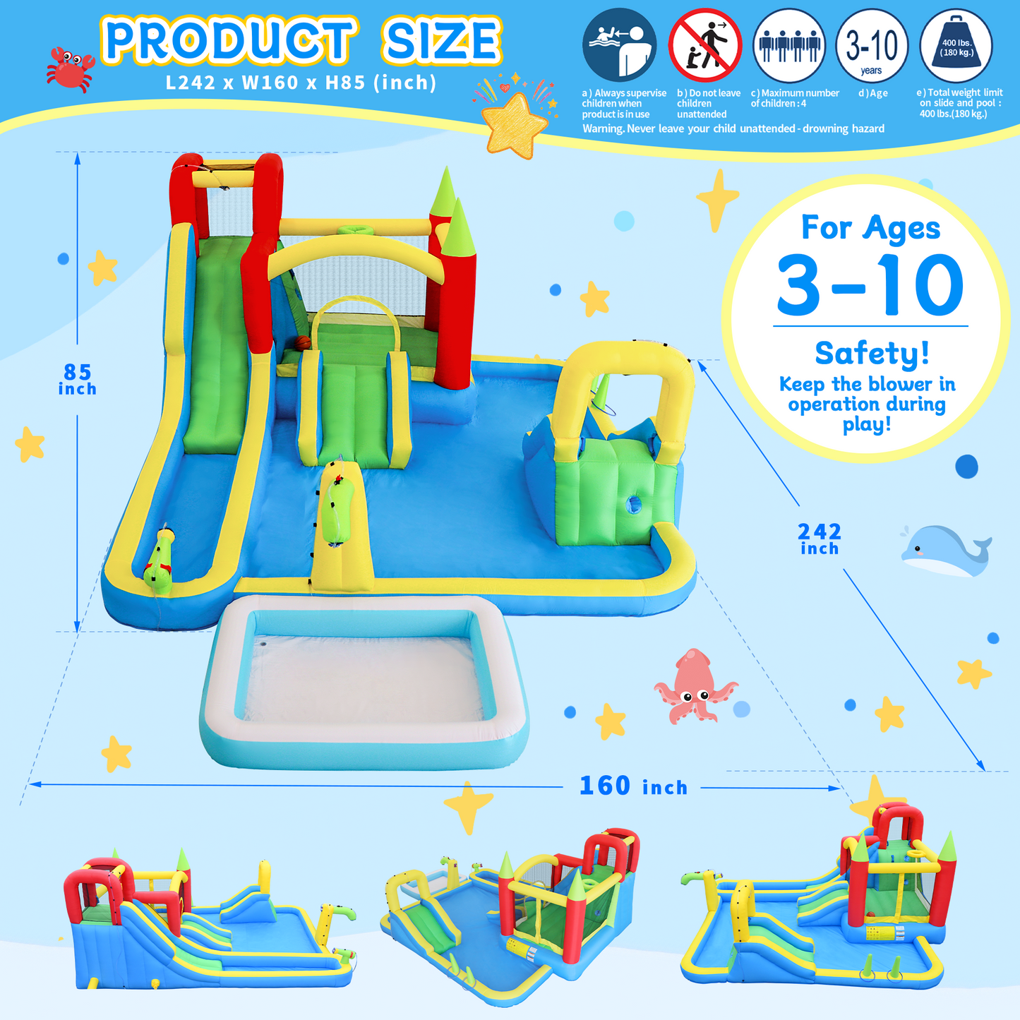 11-in-1 Inflatable Slide Water Park for Kids