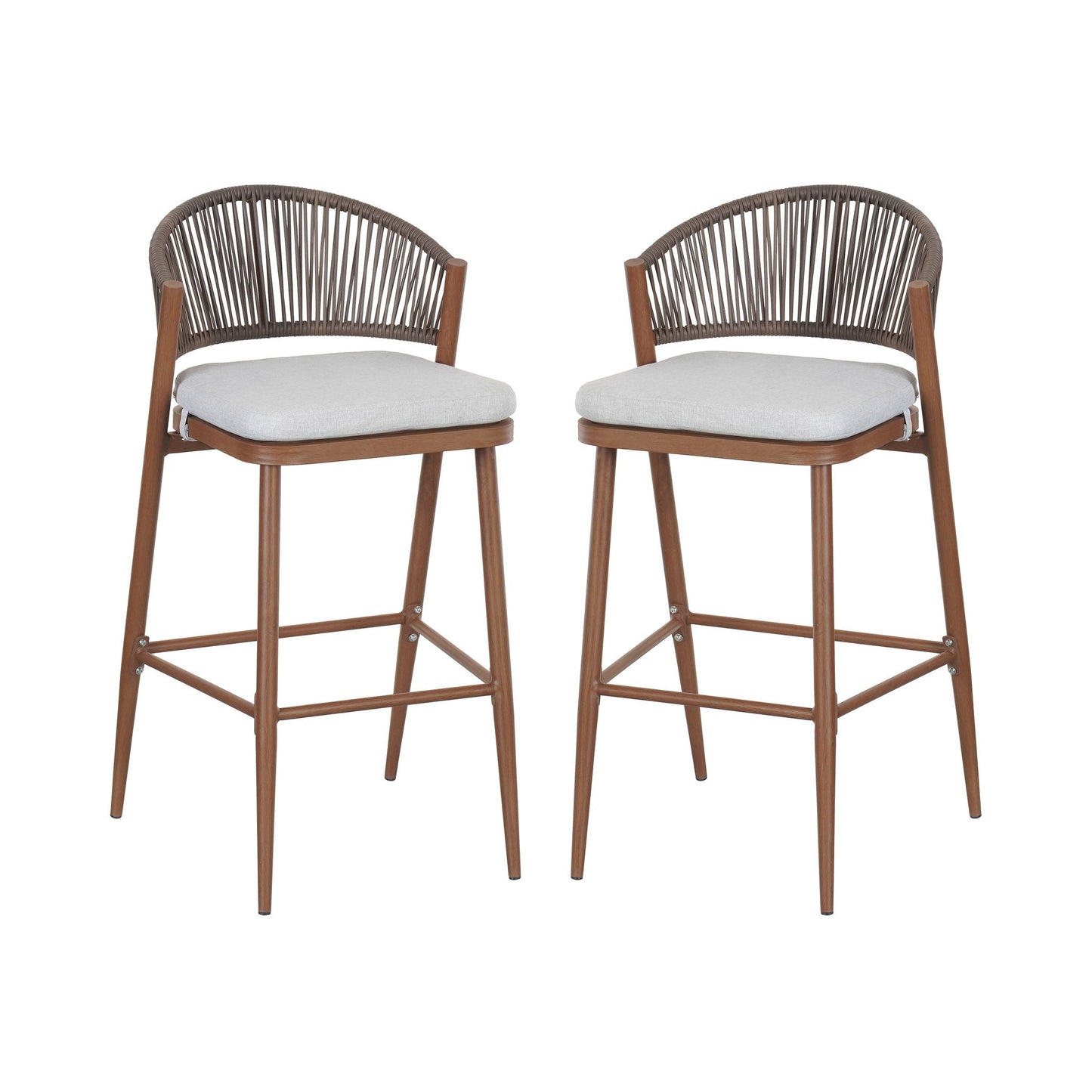 Outdoor Bar Height Metal Frame Counter Stools with Scallop-Shaped Backrest & Water-Resistant Cushions