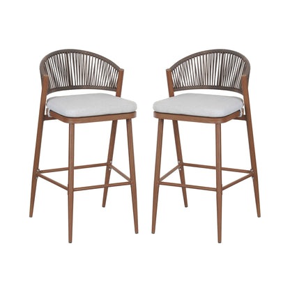 Outdoor Bar Height Metal Frame Counter Stools with Scallop-Shaped Backrest & Water-Resistant Cushions