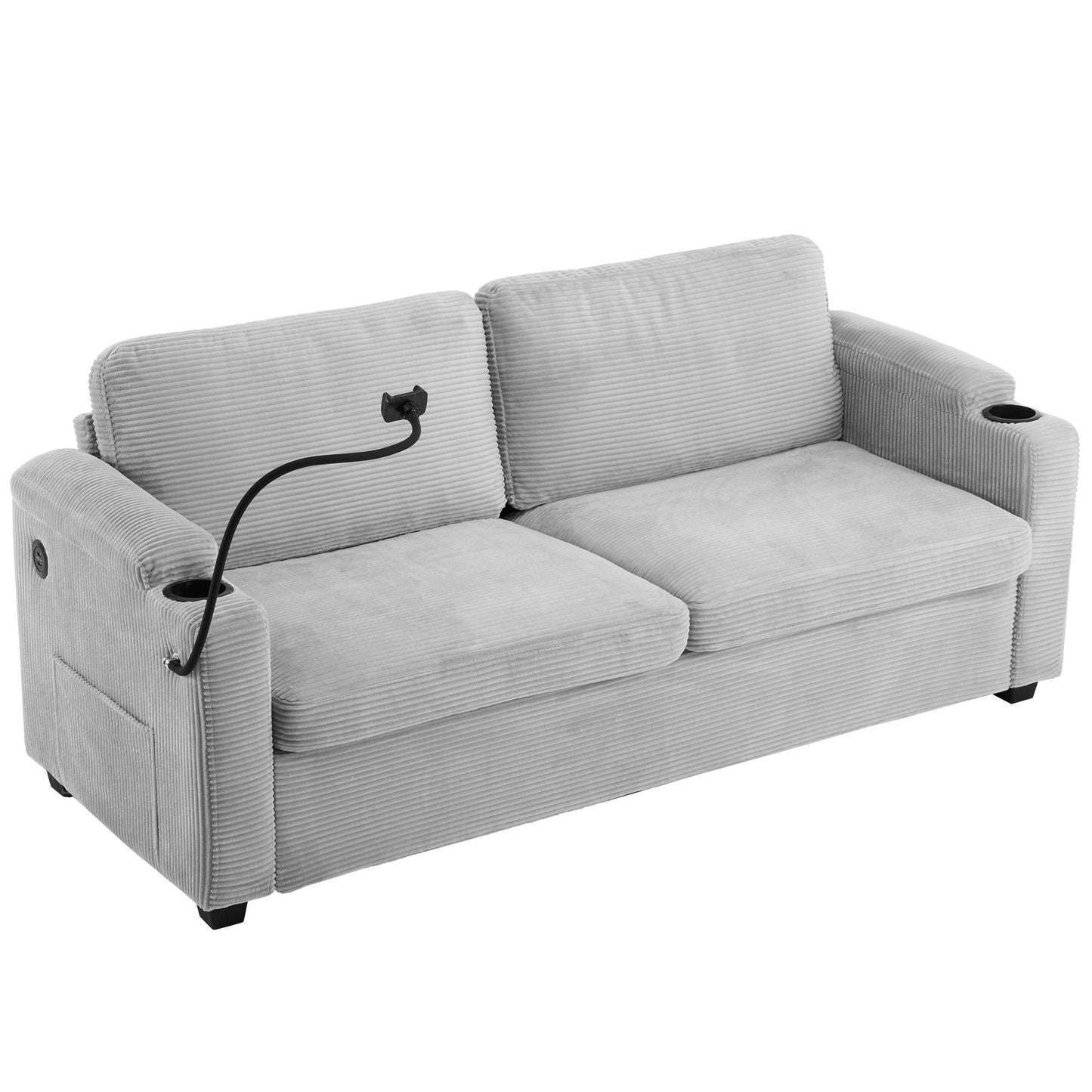 Sleeper Sofa Loveseat Sofa With Full Size Mattress, 2 USB Ports, 2 Cup Holders, 2 Side Pockets And Phone Holder