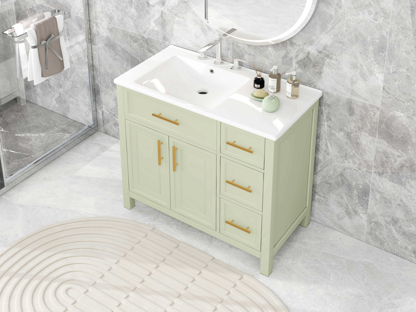 36" Bathroom Vanity with Sink Top, Cabinet with Two Doors and Three Drawers