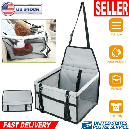 Dog Booster Car Seat Foldable Dog Booster Seat Pet Travel Carrier w/ Clip-on Safety Leash Zipper Storage Pocket for Small Medium Pets Up to 20Lbs