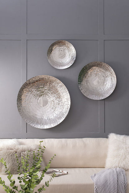 Textured Oversized Disc, Wall Decor For Living Room (Set of 3) - Silver