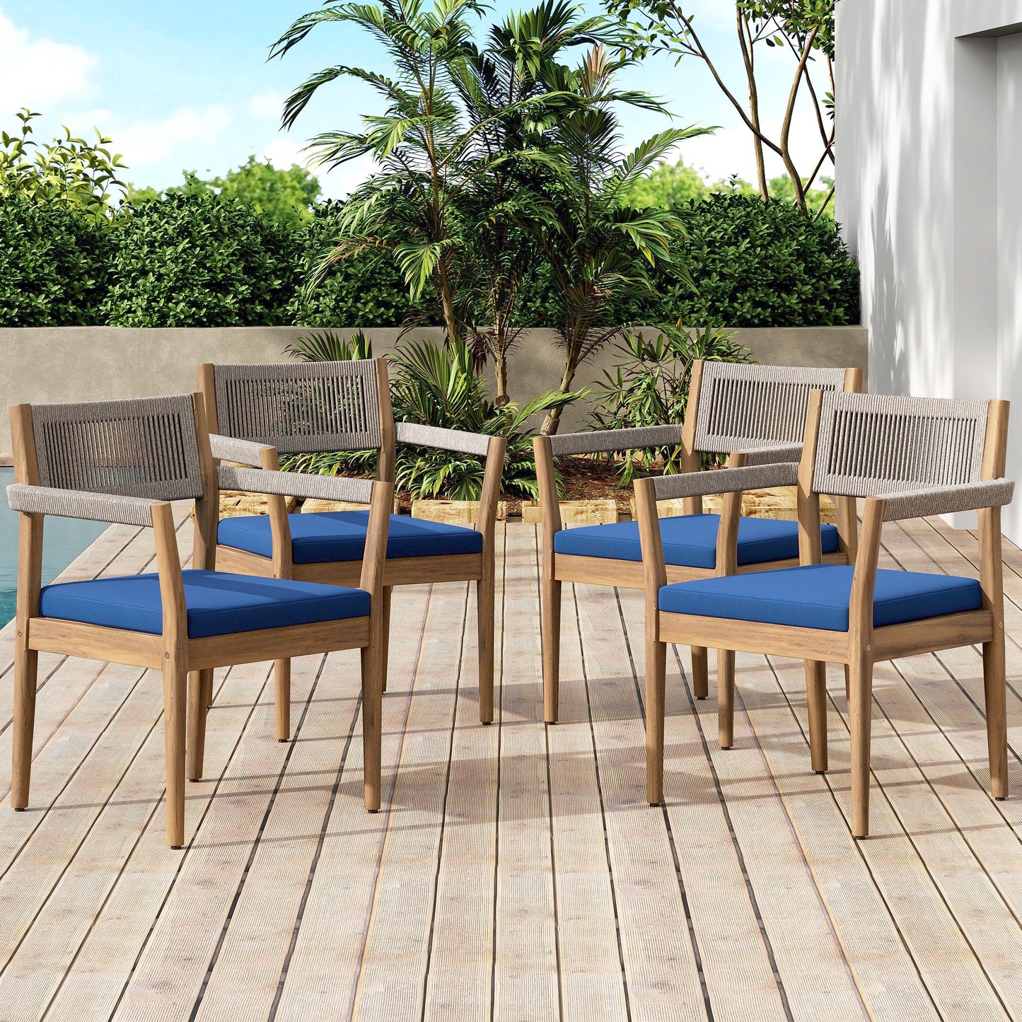 Braided Acacia Wood Outdoor Dining Chairs Set of 2 – Teak Look