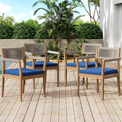 Braided Acacia Wood Outdoor Dining Chairs Set of 4