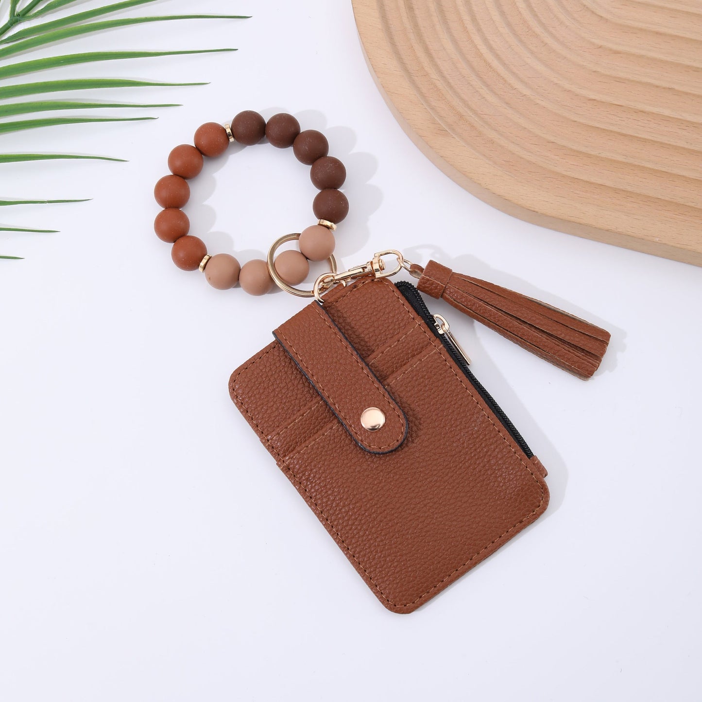 Silicone Bead Bracelet Leather Wallet