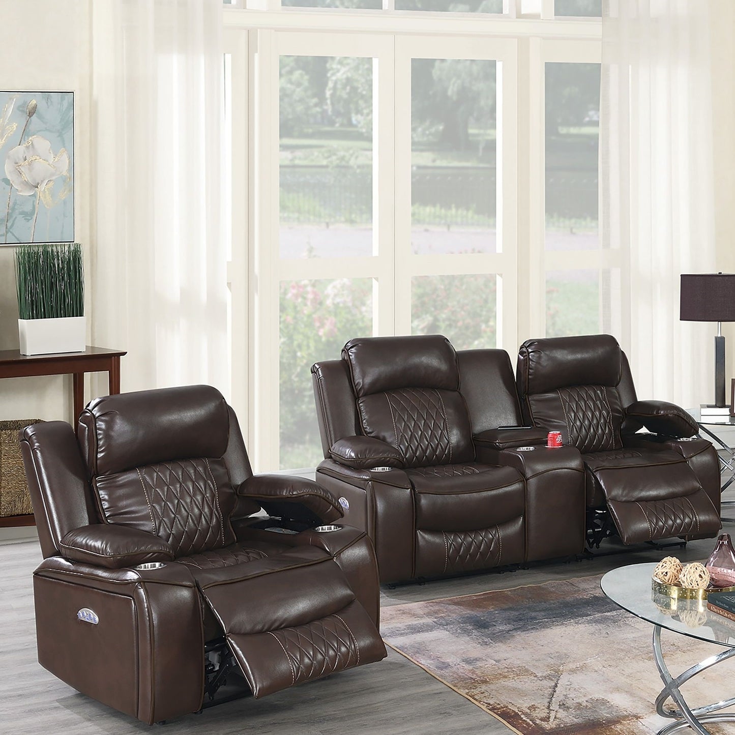 Power Motion Living Room Set With USB Port, Adjustable Headrest, Cup Holder